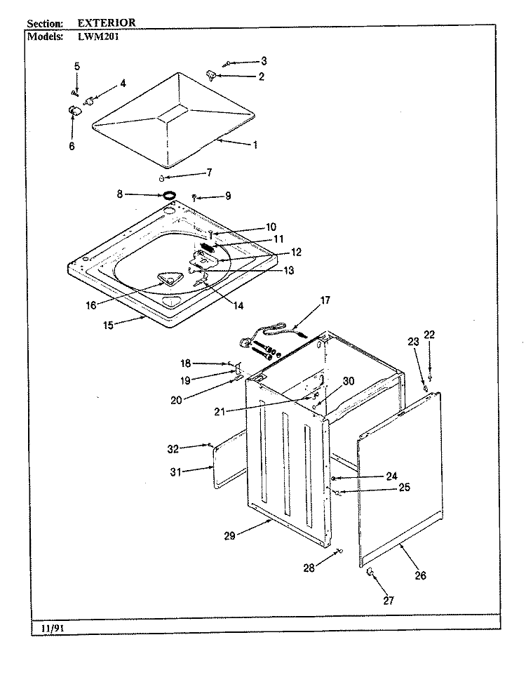 EXTERIOR (REV. A) Diagram and Parts List for LWM201W  Amana Washer
