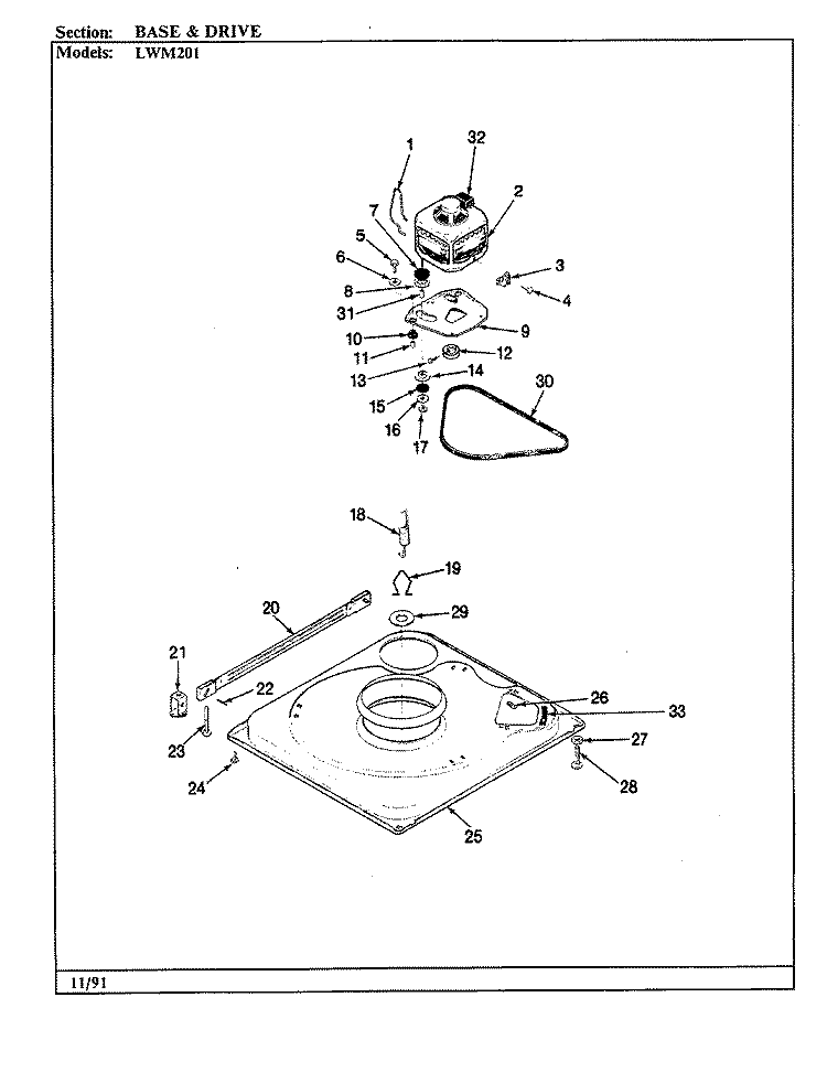 BASE & DRIVE (REV. A) Diagram and Parts List for LWM201H  Amana Washer