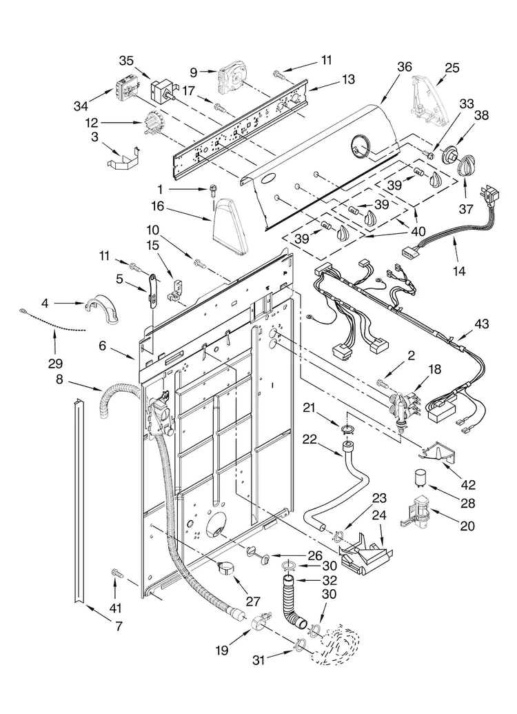 Controls And Rear Panel Parts Diagram and Parts List for NTW4600VQ0  Amana Washer
