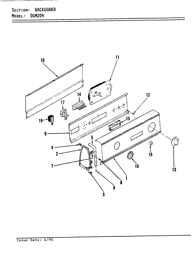 CONTROL PANEL (REV. A - D) Diagram and Parts List for DGM204W  Norge Dryer