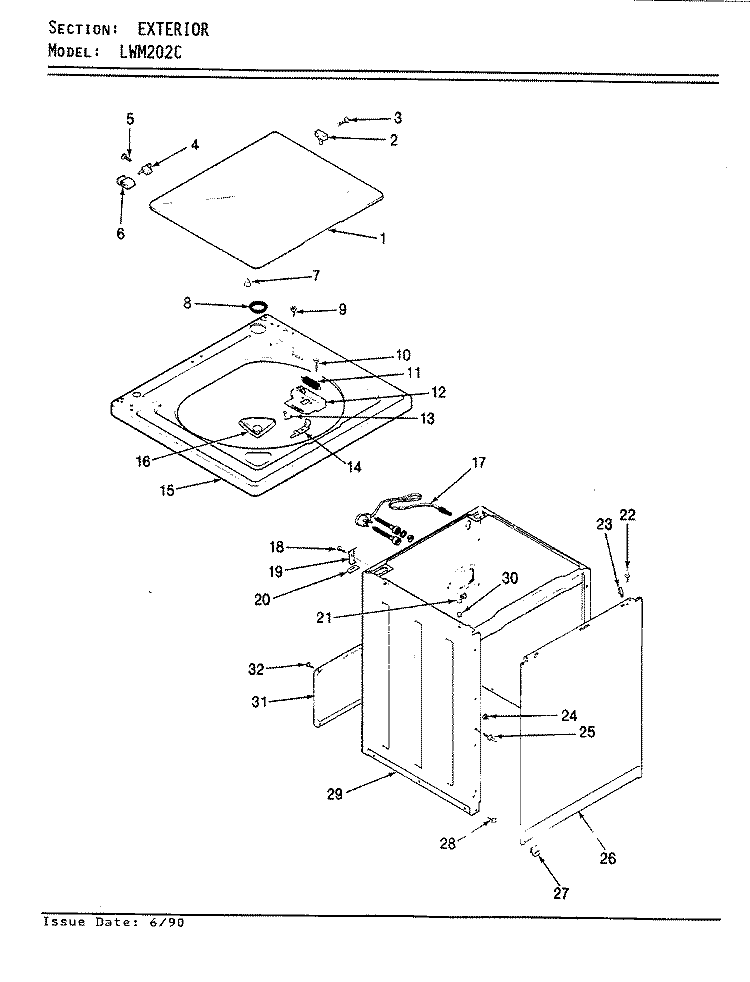 EXTERIOR (REV. A - D) Diagram and Parts List for LWM202WC  Amana Washer
