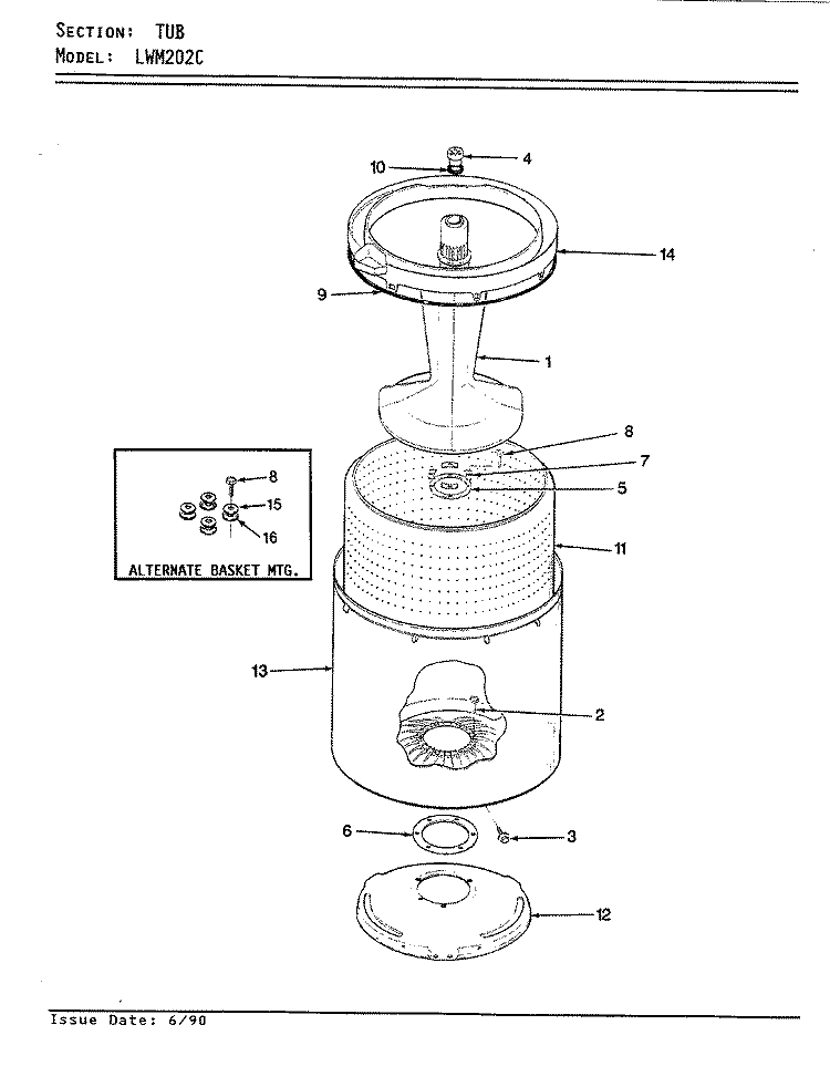 TUB (REV. A - D) Diagram and Parts List for LWM202AC  Amana Washer