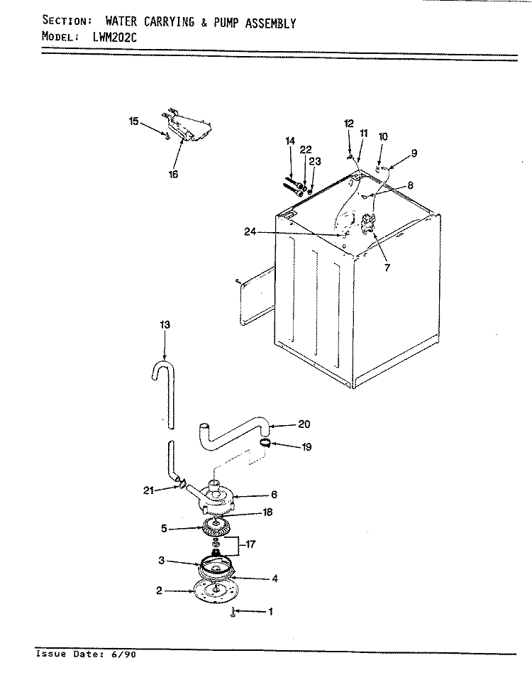 WATER CARRYING & PUMP ASSY. (REV. A - D) Diagram and Parts List for LWM202AC  Amana Washer
