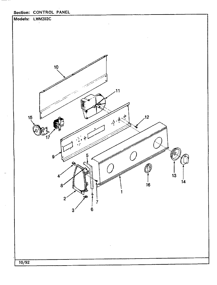 CONTROL PANEL (REV. E - J) Diagram and Parts List for LWM202AC  Amana Washer