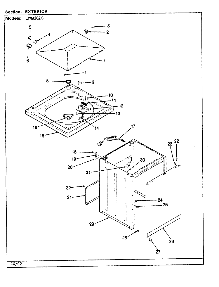 EXTERIOR (REV. K) Diagram and Parts List for LWM202WC  Amana Washer