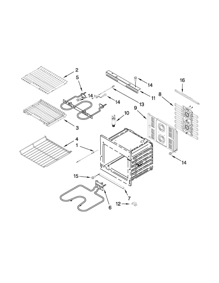 Internal Oven Parts Diagram and Parts List for JJW3830WS01  Jenn-Air Wall Oven