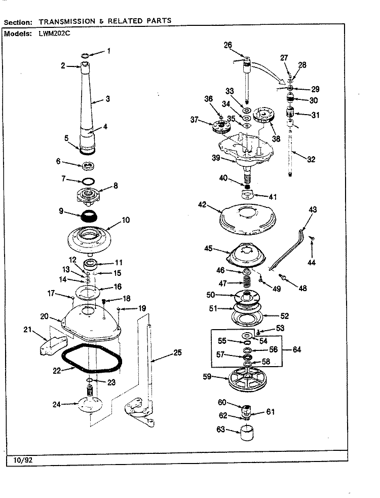 TRANSMISSION & RELATED PARTS (REV. K) Diagram and Parts List for LWM202AC  Amana Washer