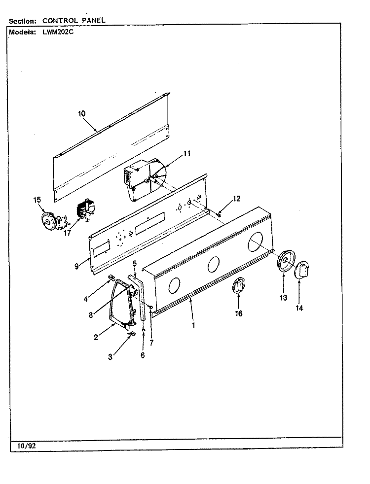 CONTROL PANEL (REV. K) Diagram and Parts List for LWM202AC  Amana Washer