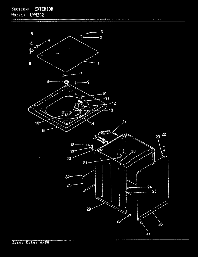 EXTERIOR (REV. A - D) Diagram and Parts List for LWM202  Amana Washer