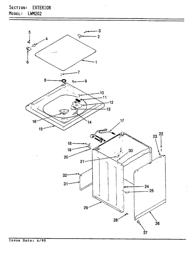EXTERIOR (REV. E - G) Diagram and Parts List for LWM202  Amana Washer