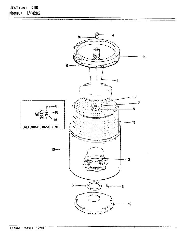 TUB (REV. E - G) Diagram and Parts List for LWM202  Amana Washer