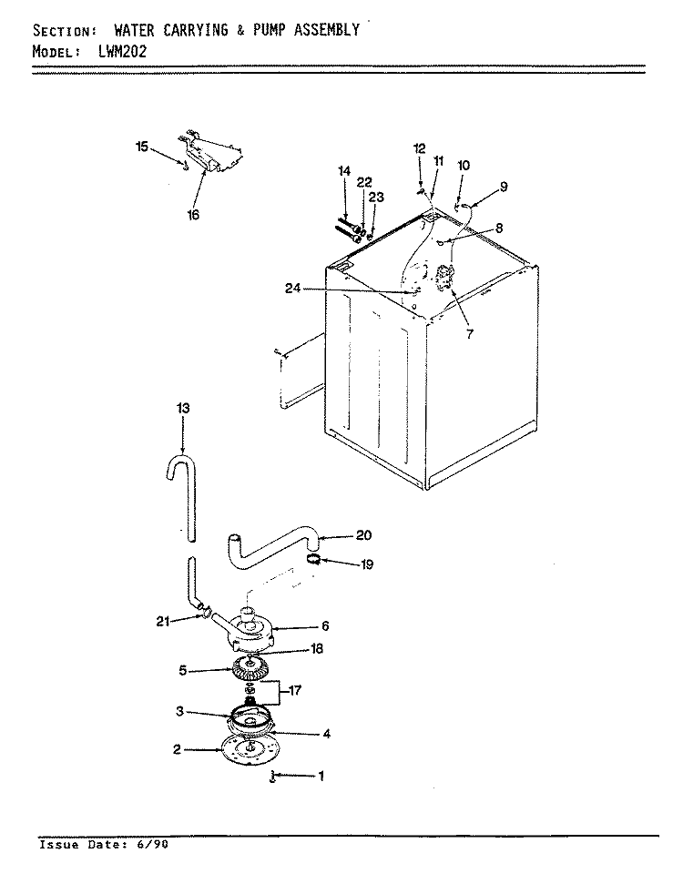WATER CARRYING & PUMP ASSY. (REV. E - G) Diagram and Parts List for LWM202  Amana Washer