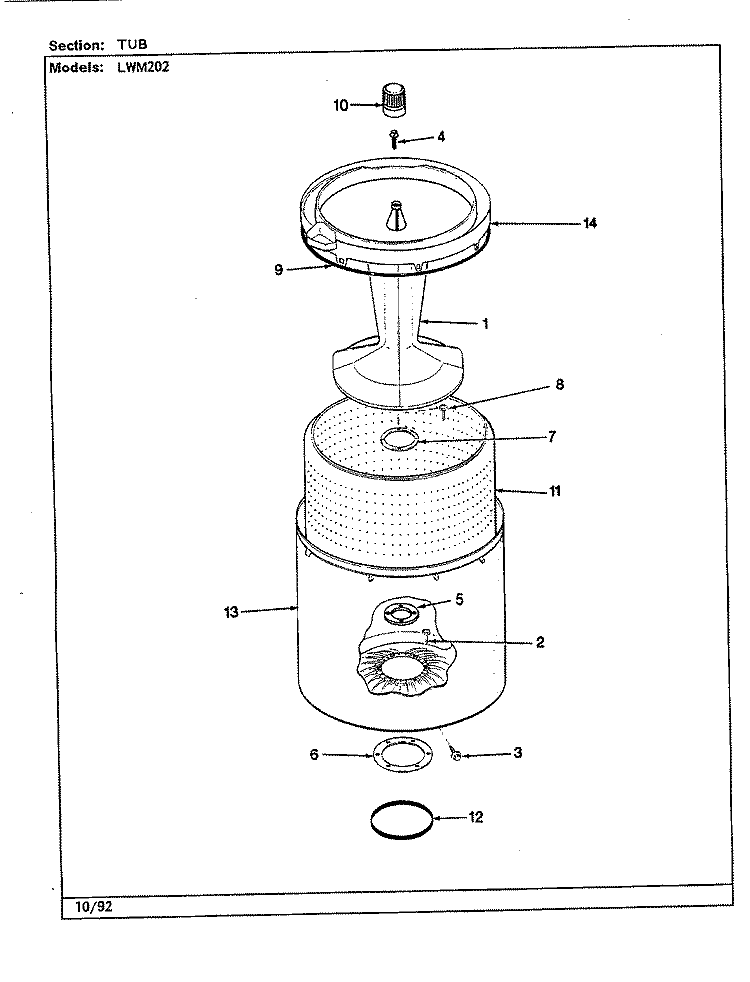 TUB (REV. H - M) Diagram and Parts List for LWM202  Amana Washer