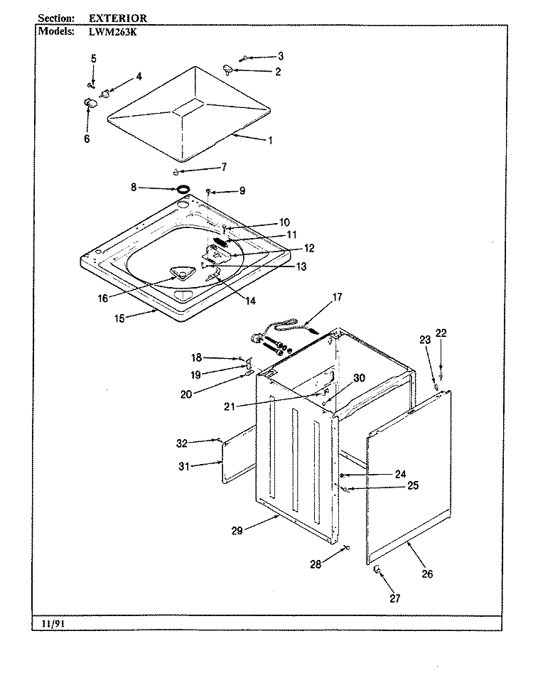 EXTERIOR Diagram and Parts List for LWM263KW  Amana Washer
