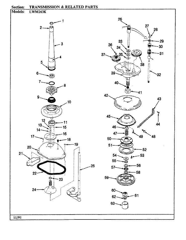 TRANSMISSION Diagram and Parts List for LWM263KA  Amana Washer
