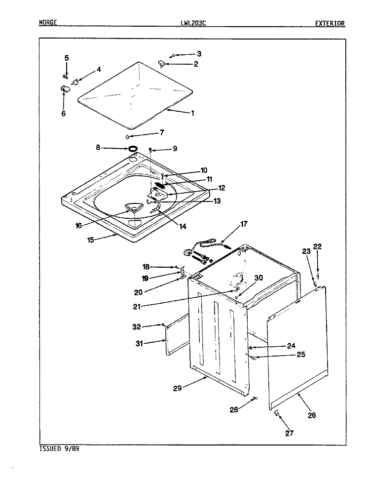EXTERIOR (ORIG. REV. A - D) Diagram and Parts List for LWL203WC  Amana Washer