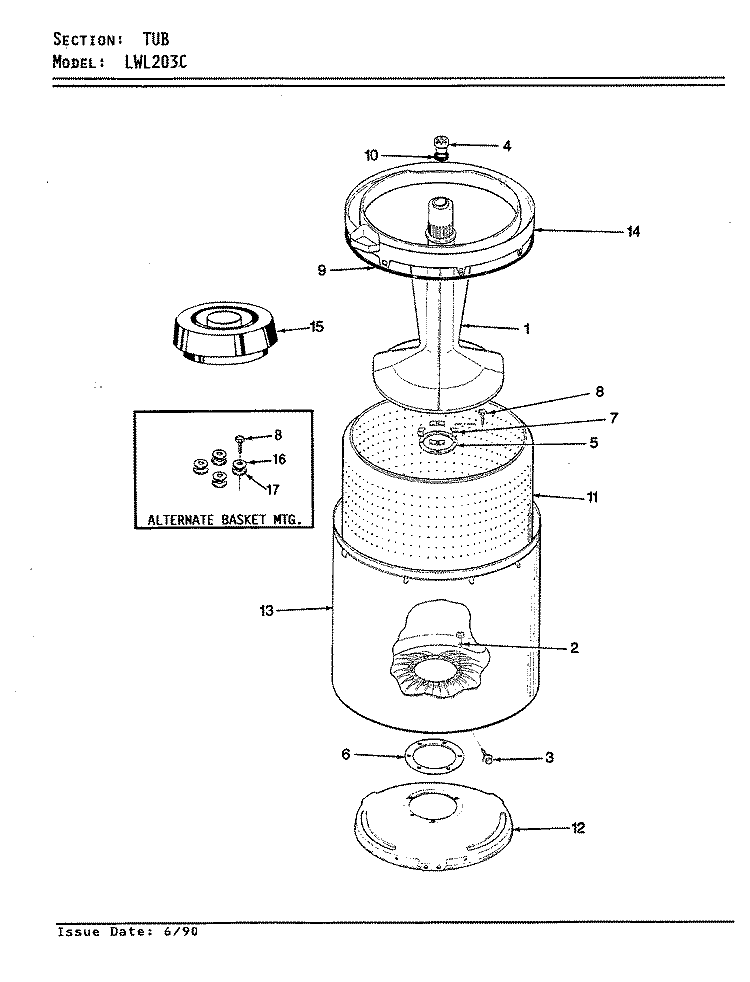 TUB (ORIG. REV. A - D) Diagram and Parts List for LWL203HC  Amana Washer