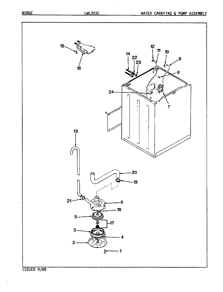 WATER CARRYING & PUMP ASSY. (REV. A - D) Diagram and Parts List for LWL203HC  Amana Washer