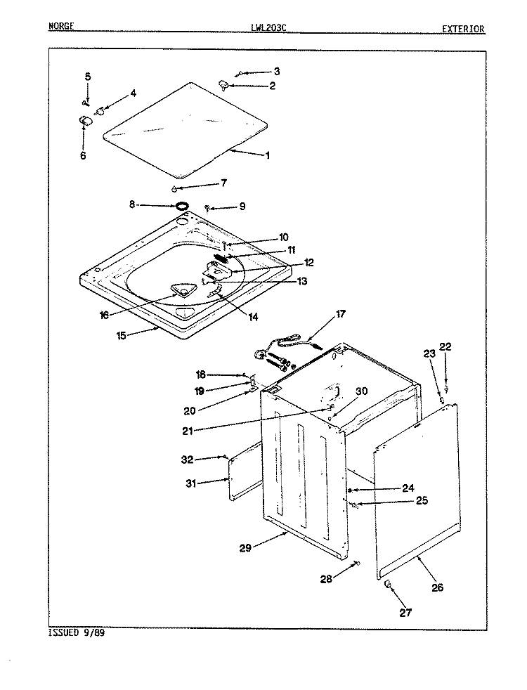 EXTERIOR (REV. E - H) Diagram and Parts List for LWL203WC  Amana Washer