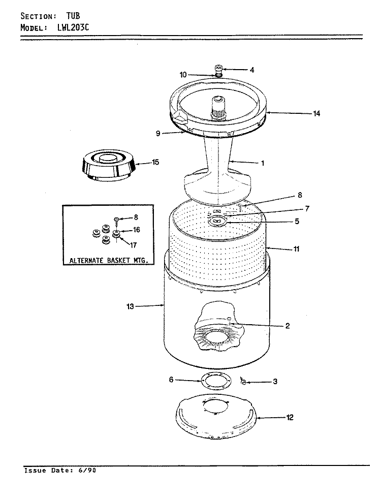 TUB (REV. E - H) Diagram and Parts List for LWL203HC  Amana Washer