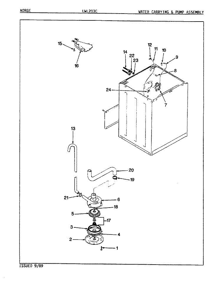 WATER CARRYING & PUMP ASSY. (REV. E - H) Diagram and Parts List for LWL203HC  Amana Washer