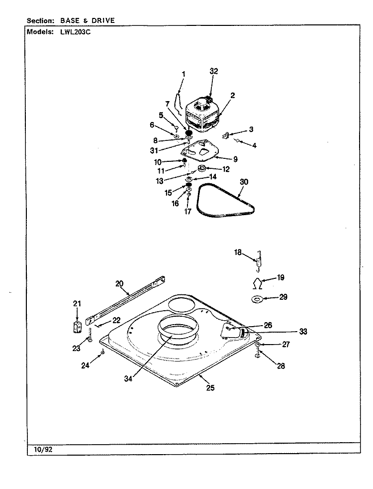 BASE & DRIVE (REV. J - N) Diagram and Parts List for LWL203HC  Amana Washer