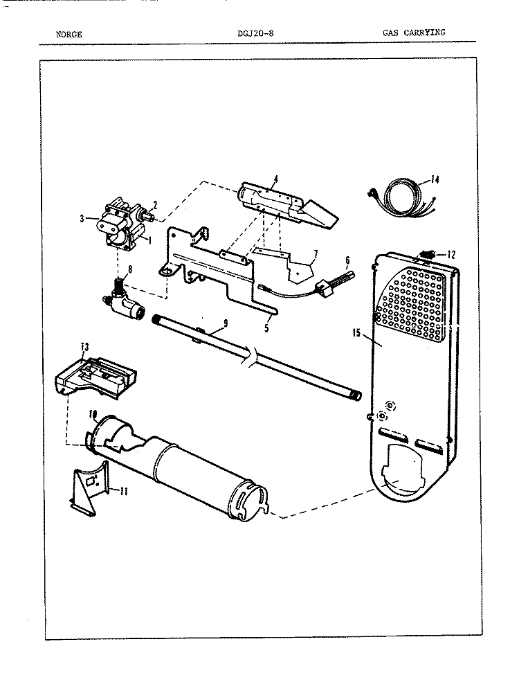 GAS CARRYING (ORIG. REV. A - B) Diagram and Parts List for DGJ208H  Norge Dryer