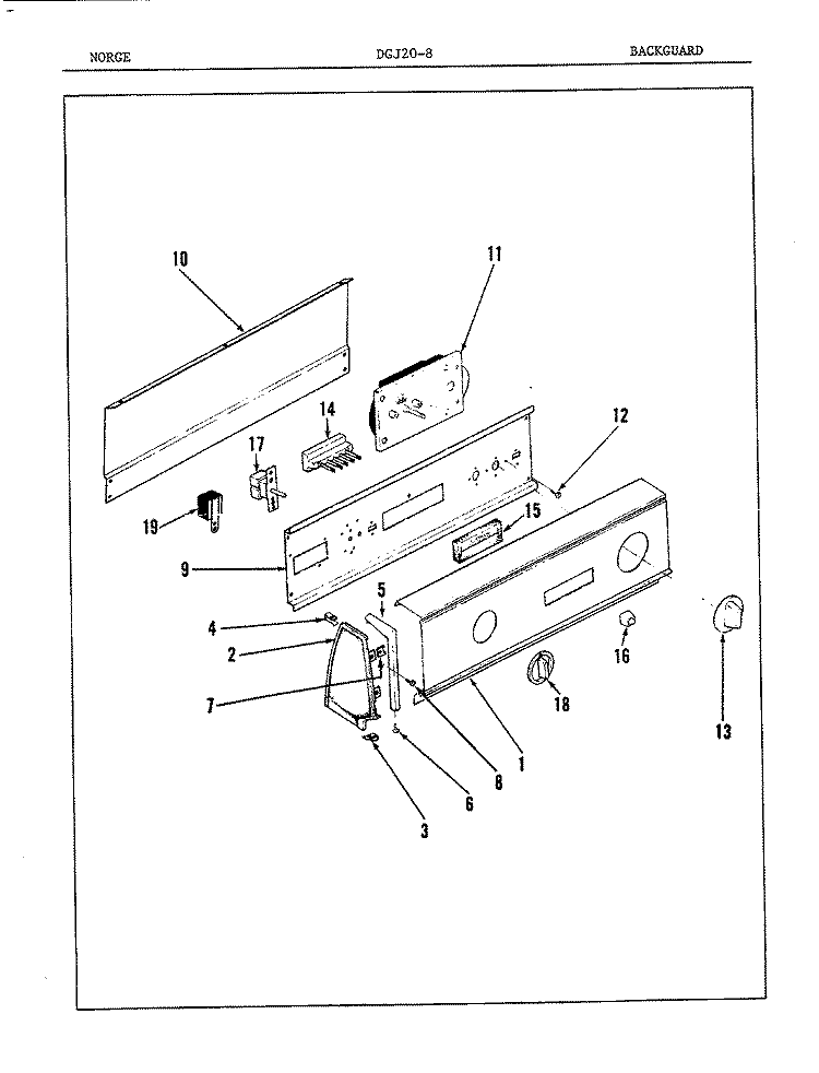 CONTROL PANEL (ORIG. REV. A - B) Diagram and Parts List for DGJ208H  Norge Dryer
