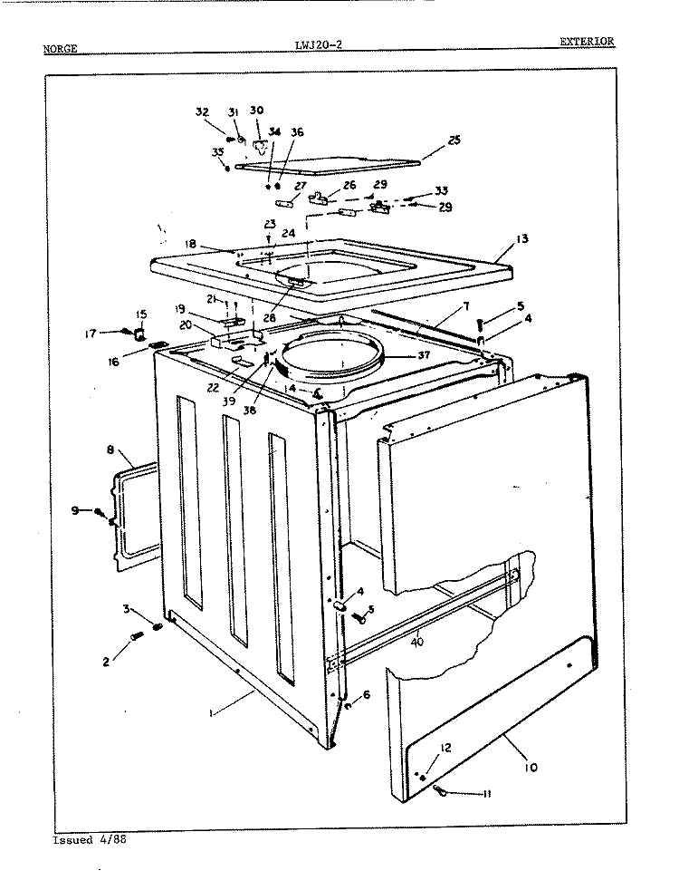 EXTERIOR (ORIG. REV. A) Diagram and Parts List for LWJ202W  Norge Washer