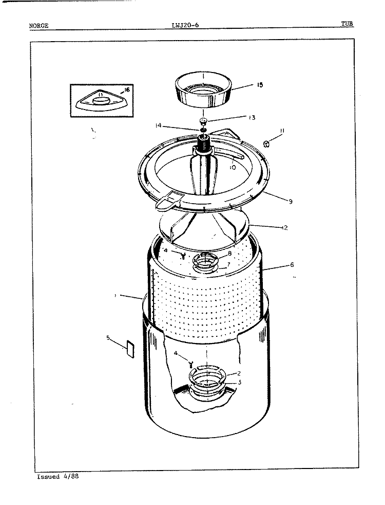 TUB (ORIG. REV. A) Diagram and Parts List for LWJ206W  Norge Washer