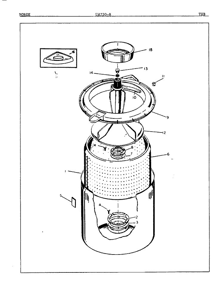 TUB (ORIG. REV. A) Diagram and Parts List for LWJ208H  Norge Washer