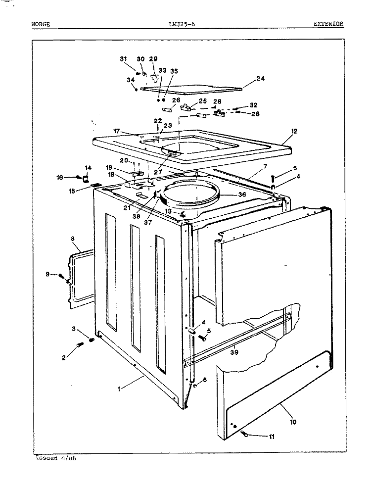 EXTERIOR (ORIG. REV. A) Diagram and Parts List for LWJ256W  Norge Washer