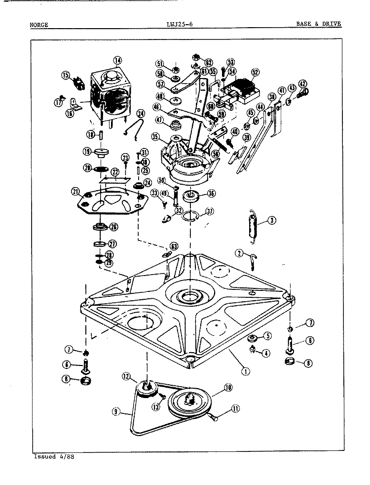 BASE & DRIVE (ORIG. REV. A) Diagram and Parts List for LWJ256W  Norge Washer