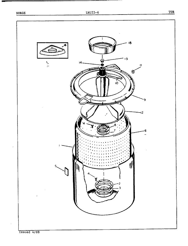 TUB (ORIG. REV. A) Diagram and Parts List for LWJ256W  Norge Washer