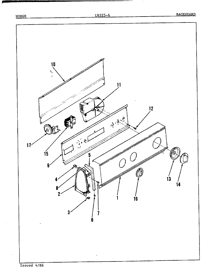 CONTROL PANEL (ORIG. REV. A) Diagram and Parts List for LWJ256W  Norge Washer