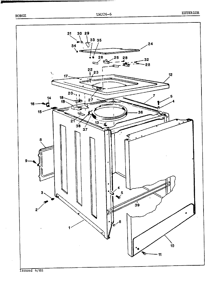 EXTERIOR (ORIG. REV. A) Diagram and Parts List for LWJ266W  Norge Washer