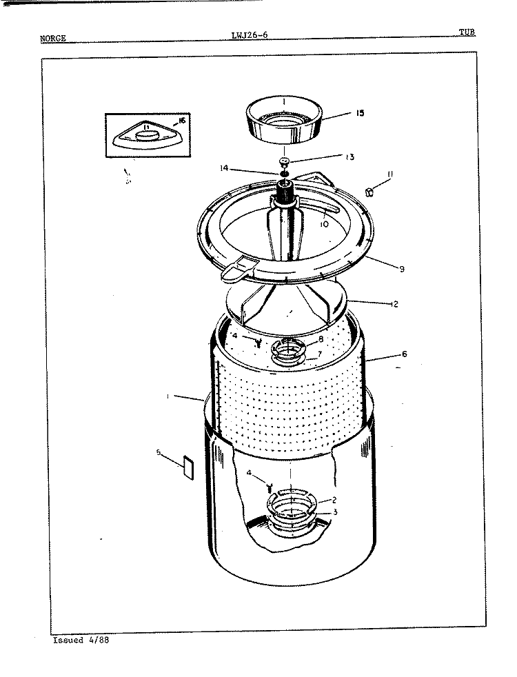 TUB (ORIG. REV. A) Diagram and Parts List for LWJ266W  Norge Washer