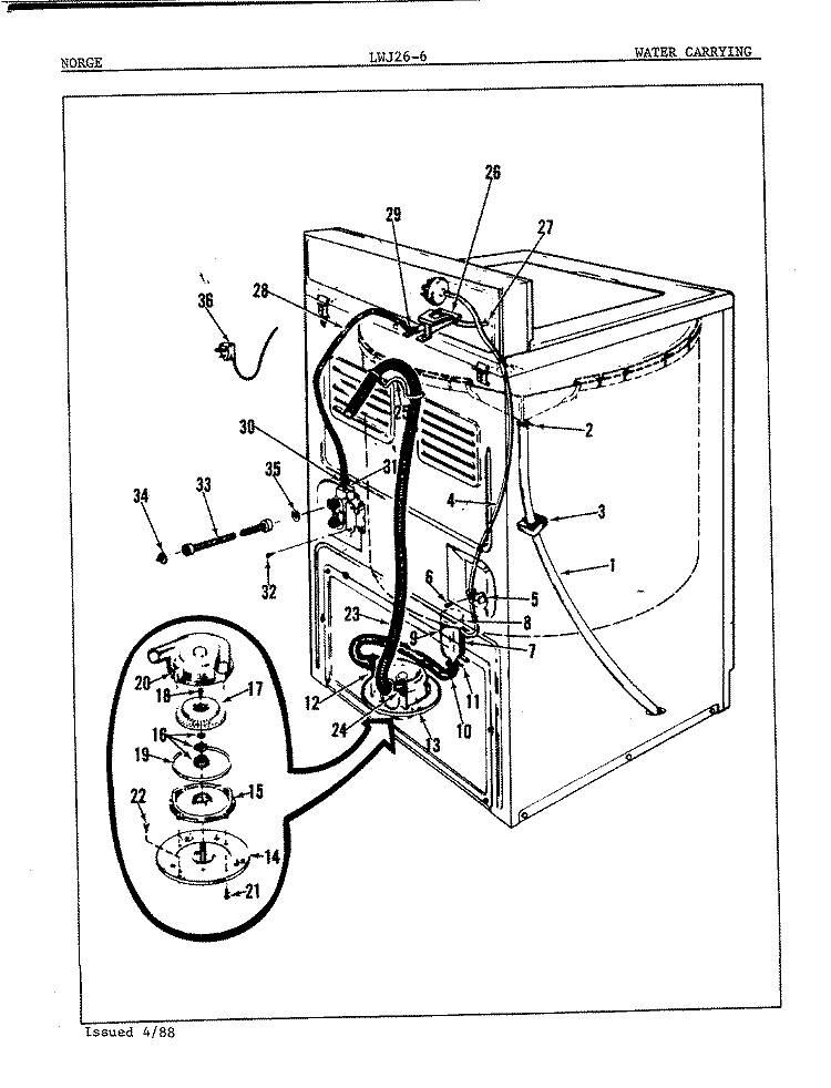WATER CARRYING (ORIG. REV. A) Diagram and Parts List for LWJ266W  Norge Washer