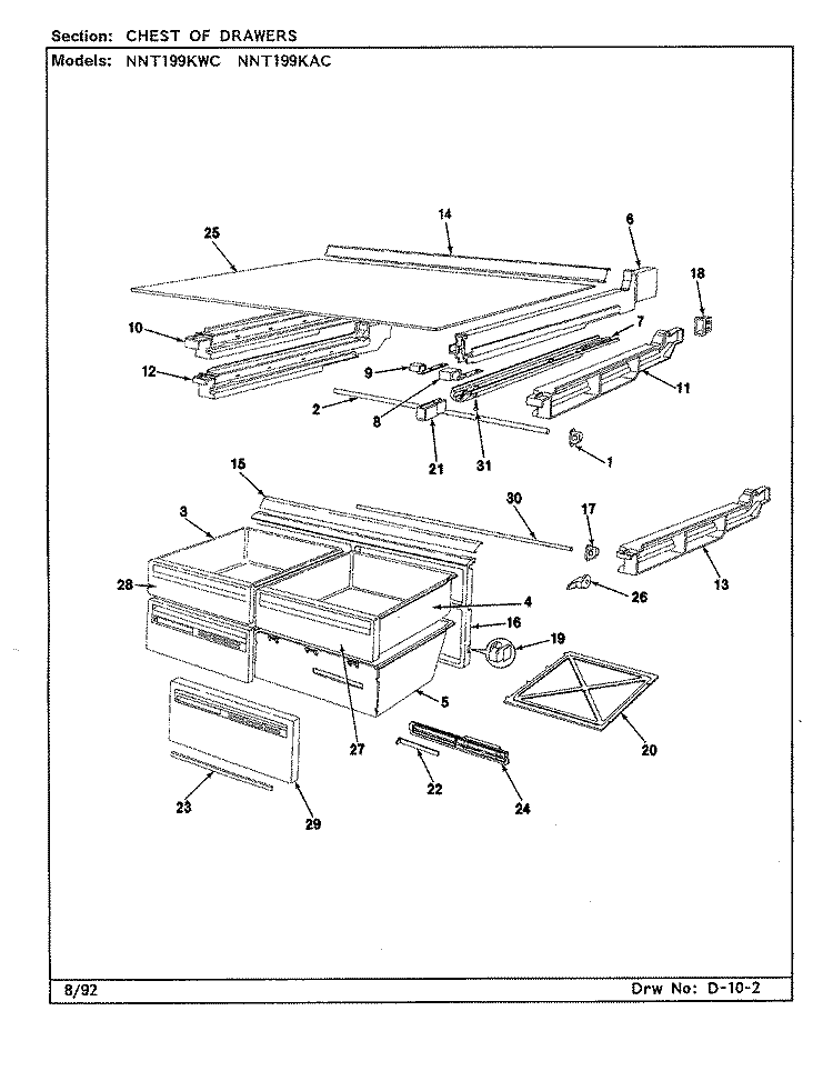 CHEST OF DRAWERS Diagram and Parts List for NNT199KAC CC69A Admiral Refrigerator