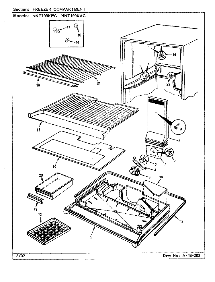FREEZER COMPARTMENT Diagram and Parts List for NNT199KAC CC69A Admiral Refrigerator