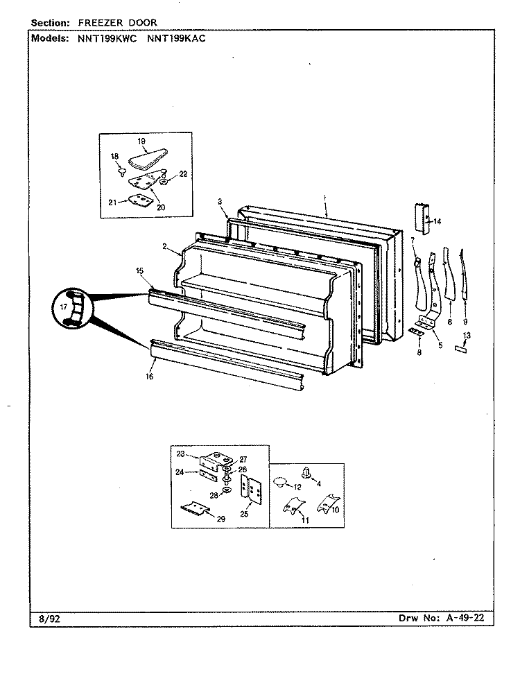 FREEZER DOOR Diagram and Parts List for NNT199KAC CC69A Admiral Refrigerator