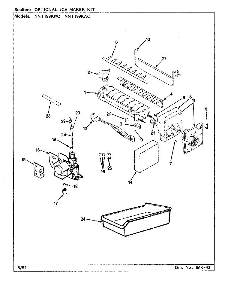 OPTIONAL ICE MAKER KIT Diagram and Parts List for NNT199KAC CC69A Admiral Refrigerator