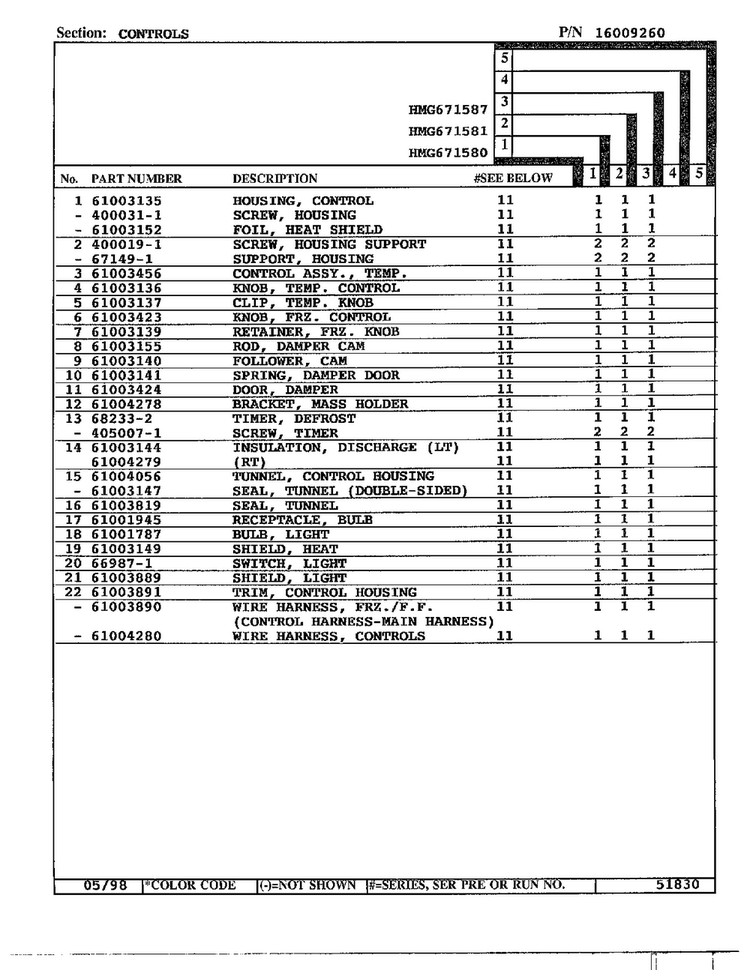 Controls Page 2 Diagram and Parts List for HMG671580  Admiral Refrigerator
