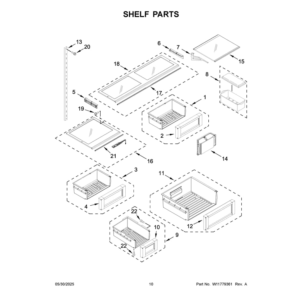 Shelf Parts Diagram and Parts List for JF42NXFXDE25  Jenn-Air Refrigerator