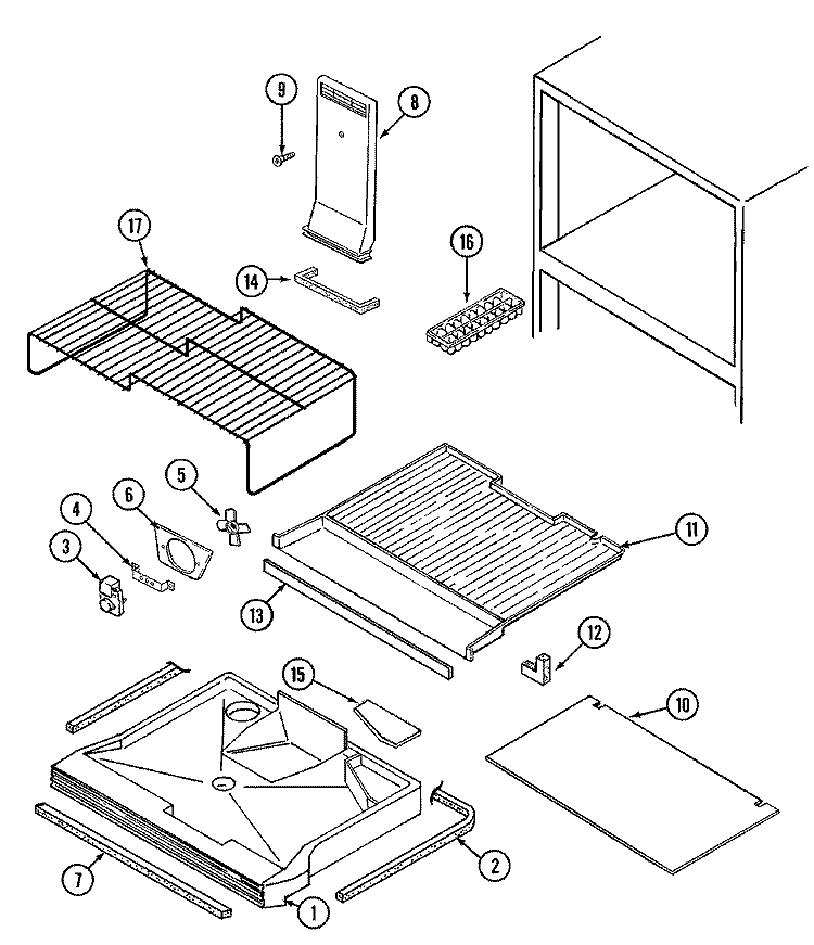 FREEZER COMPARTMENT Diagram and Parts List for GT15B6N3EA  Admiral Refrigerator