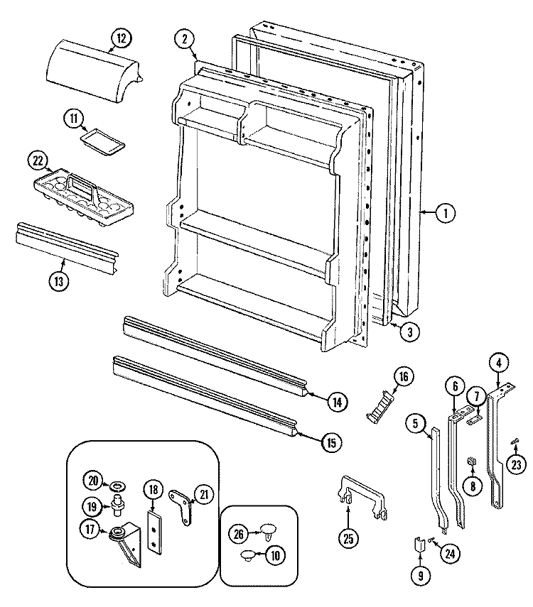 FRESH FOOD DOOR Diagram and Parts List for GT15A83V  Admiral Refrigerator
