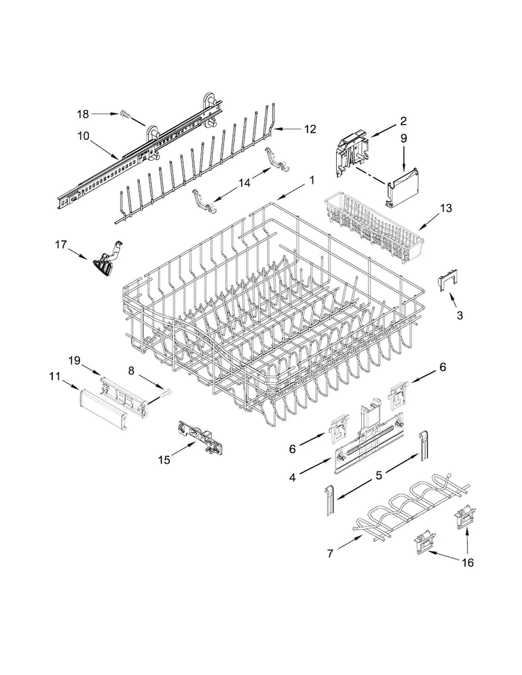 Upper Rack And Track Parts Diagram and Parts List for JDB9800CWP2  Jenn-Air Dishwasher
