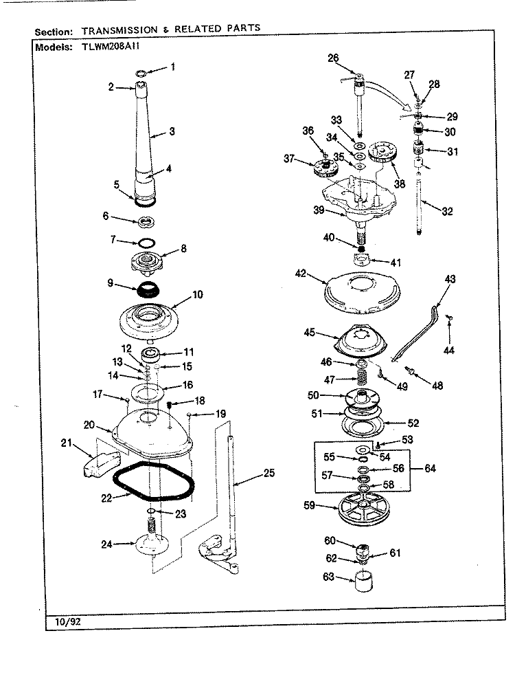 TRANSMISSION & RELATED PARTS (REV. F - K) Diagram and Parts List for TLWM208IIA  Norge Washer