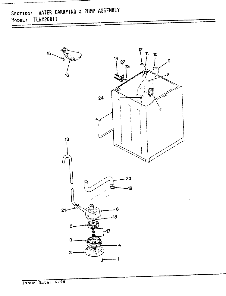 WATER CARRYING & PUMP ASSY. (REV. E) Diagram and Parts List for TLWM208IIA  Norge Washer