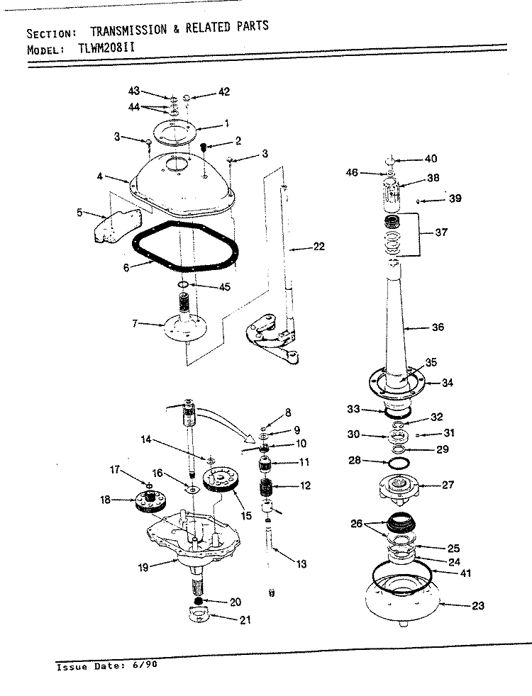 TRANSMISSION & RELATED PARTS (REV. E) Diagram and Parts List for TLWM208IIA  Norge Washer